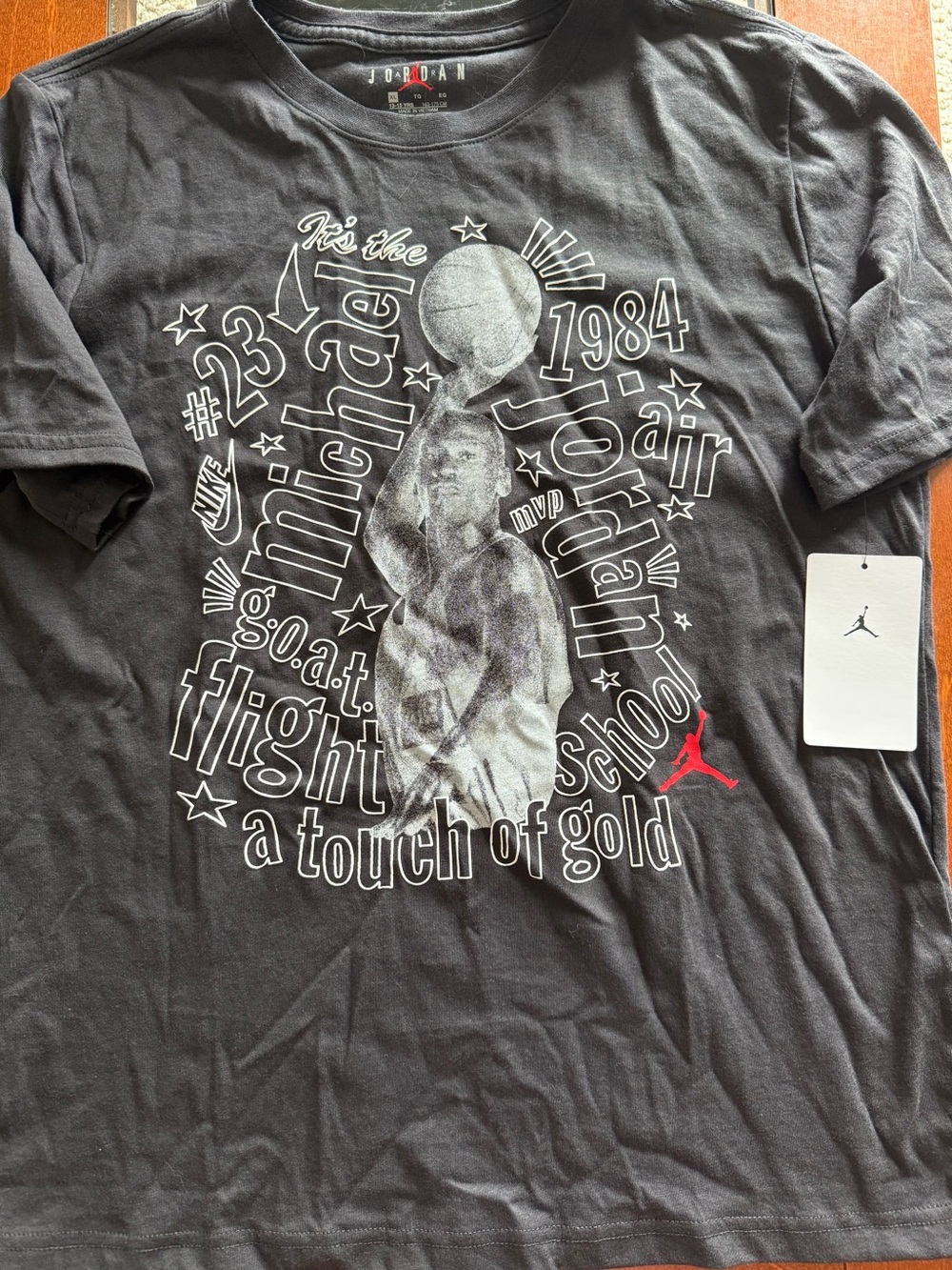 Jordan Black Graphic Michael Jordan Tee with Red Jumpman Accent